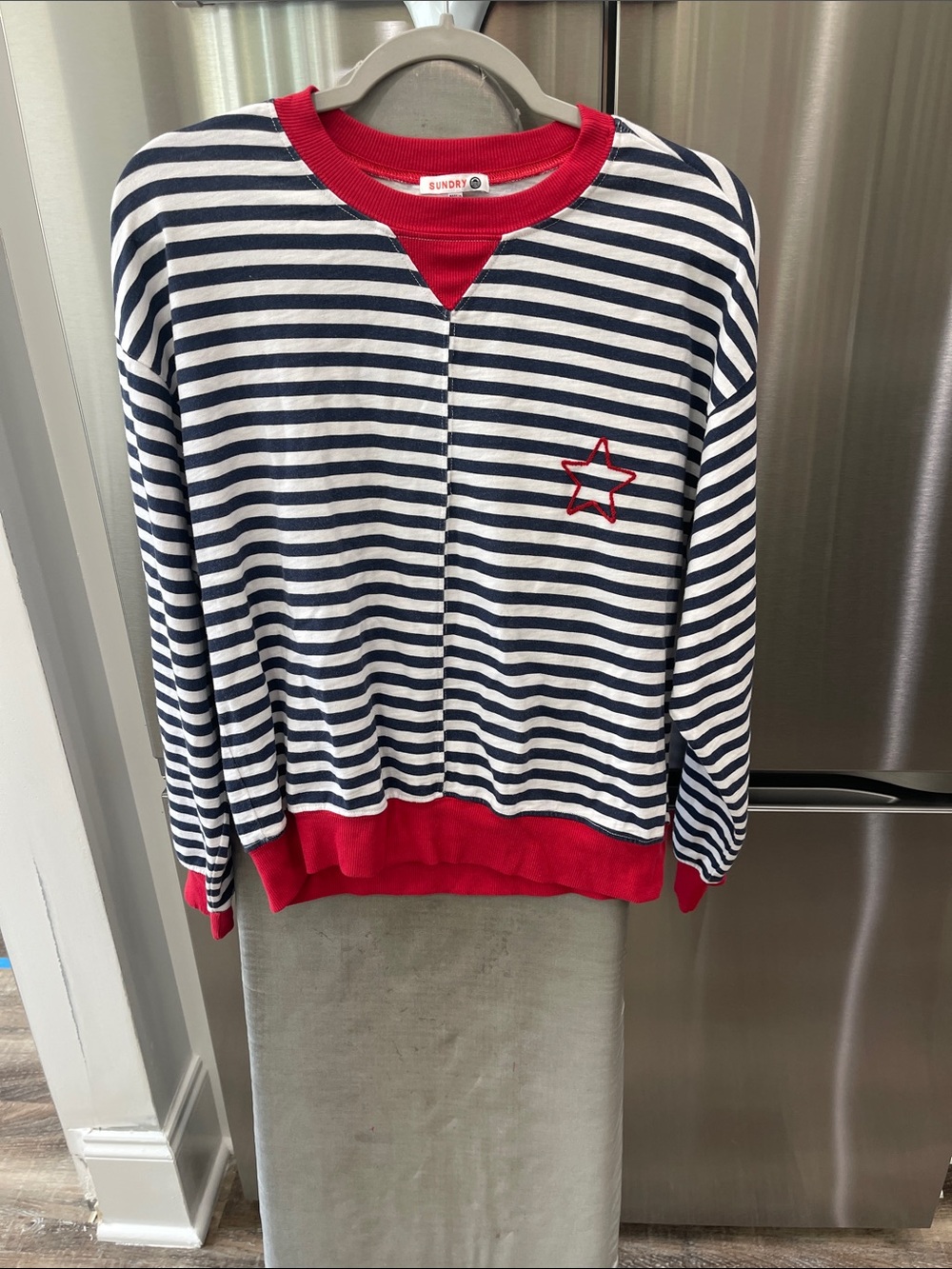 Sundry Navy & White Striped Top with Red Trim